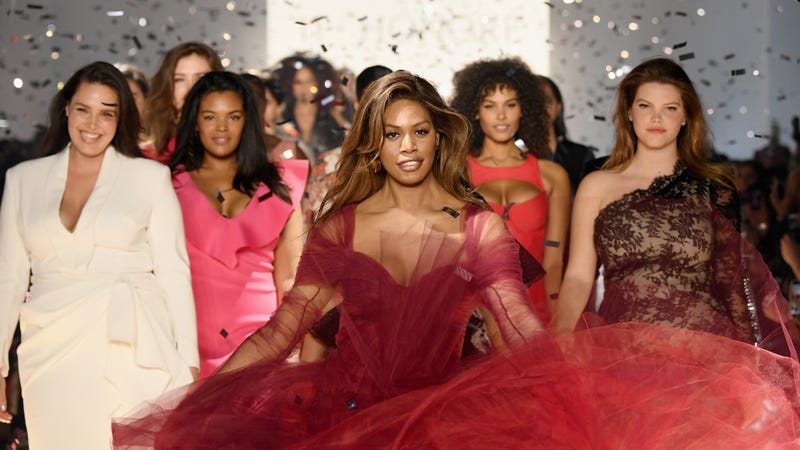 Laverne Cox (C) walks the runway for the 11 Honore fashion show finale during New York Fashion Week: The Shows at Gallery I at Spring Studios on February 6, 2019 in New York City.