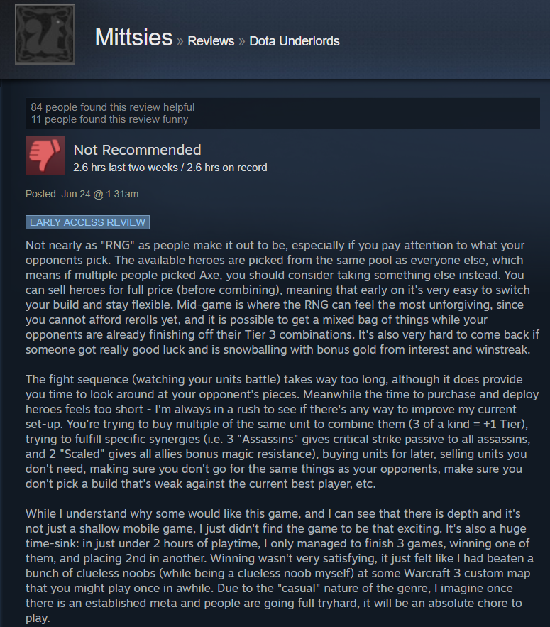 Dota Underlords As Told By Steam Reviews