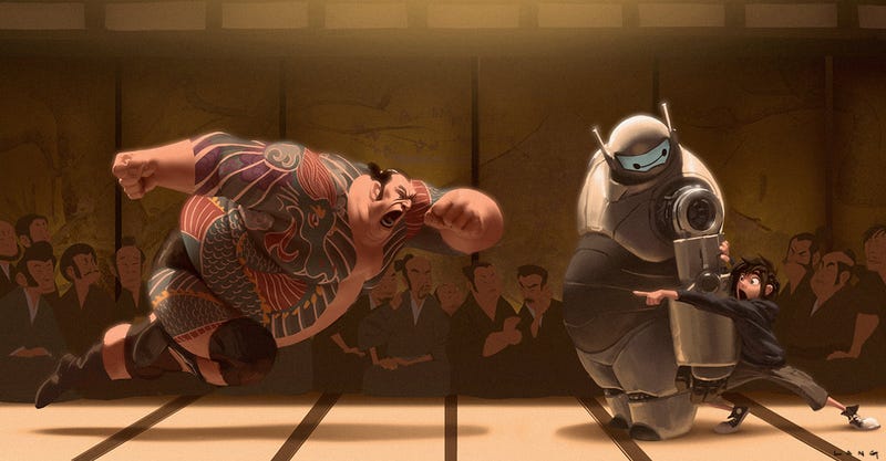 Concept Art Of The Yakuza Wrestling Match Cut From Big Hero