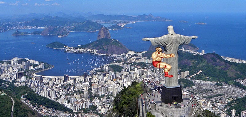 Illustration for article titled Street Fighter Replaces Giant Jesus Statue With... Soccer Trophy?