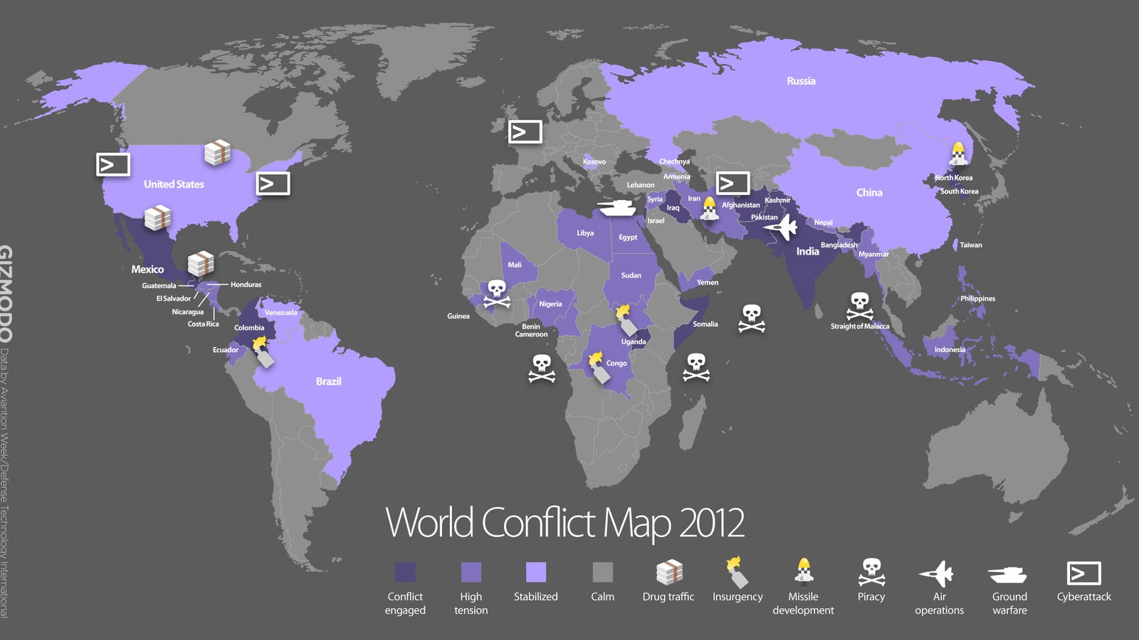 World Map Of All Wars And Conflicts Happening In 2012