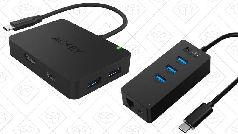 Aukey USB-C to USB, HDMI Adapter, $30 with code AUKHUBC3 | Aukey USB-C to USB, Ethernet Adapter, $22 with code AUKHUBC2