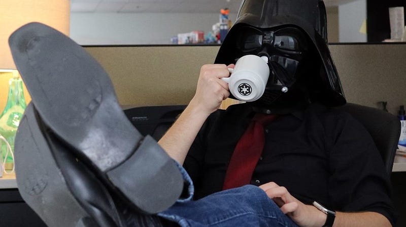 The Dark Lord of the Sith ponders business in a picture from GameStop’s Facebook page.