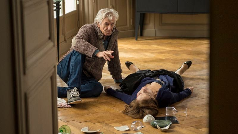 Verhoeven and Isabelle Huppert on the set of Elle. (Photo: Sony Pictures Classics)