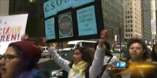 Student protesters in Chicago. (Screengrab from ABC Chicago)