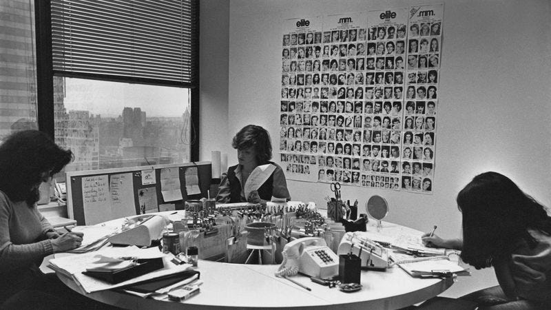 Elite Model Management office in New York City, February 1980. (Photo by Barbara Alper/Getty Images)