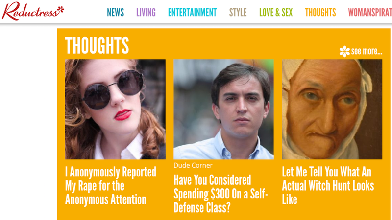 Illustration for article titled Reductress Is Devoting Its Entire Site to Rape Jokes That Punch Up