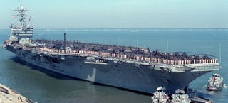 Illustration for article titled The Time When Two Super Carriers Became Floating Army Helicopter Bases