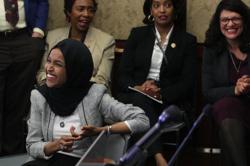 U.S. Rep. Ilhan Omar (D-MN), Rep. Yvette Clarke (D-NY), Rep. Jahana Hayes (D-CT) and Rep. Rashida Tlaib (D-MI) listen during a Congressional Iftar event at the U.S. Capitol May 20, 2019