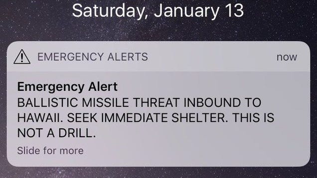 Hawaii Alert System Accidentally Warns of Imminent 'BALLISTIC MISSILE THREAT'