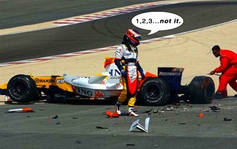 Illustration for article titled FIA Official Crashes Renault R28 At Formula 1 Roadshow