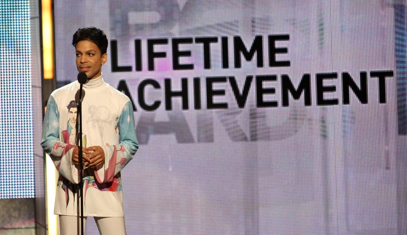 Prince accepts the Lifetime Achievement Award during the 2010 BET Awards on June 27, 2010, in Los Angeles. Frederick M. Brown/Getty Images