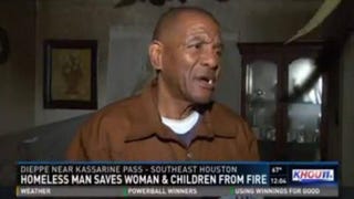 Thomas Smith, a homeless man, rescued a family Jan. 15, 2016, from their burning home in Houston.KHOU screenshot