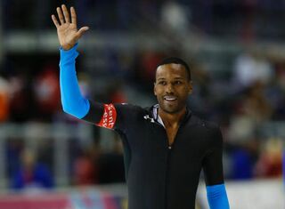 Shani Davis reacts to winning the men's 1,000-meter race during the ISU World Cup Speed Skating event in Calgary, Alberta, Canada, Nov. 9, 2013.Todd Korol/Getty Images