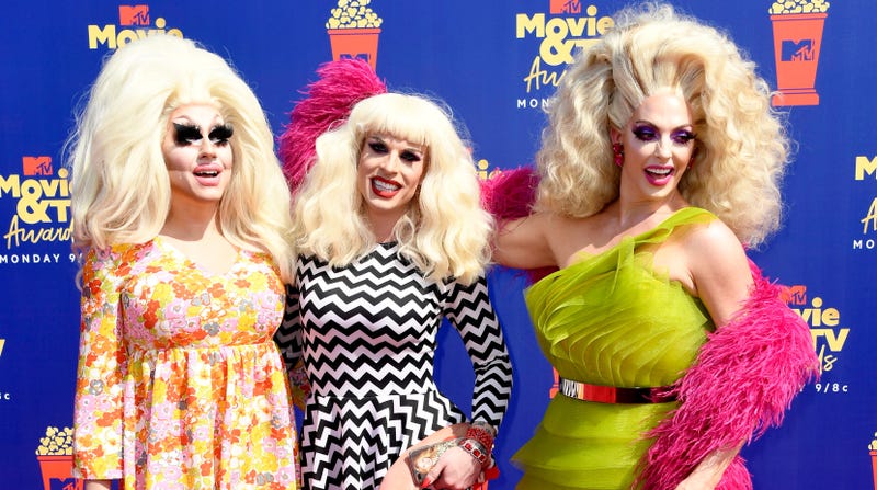Trixie Mattel, Katya Zamolodchikova, and Alyssa Edwards on a step and repeat I was too far away to know about.