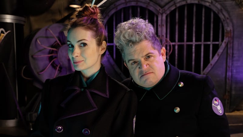 Felicia Day as Kinga Forrester and Patton Oswalt as TV’s Son of TV’s Frank. Image: Netflix.