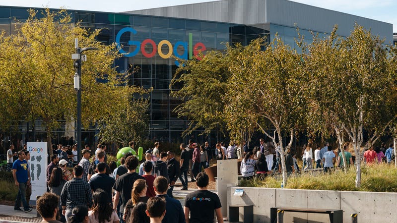 Google employees walk off the job to protest the company’s handling of sexual misconduct claims, on November 1, 2018, in Mountain View, California. Employees were seen staging walkouts at offices around the world after a report last week that Google gave $90 million in a severance package to Any Rubin and covered up details of his sexual misconduct allegations, which triggered his departure.