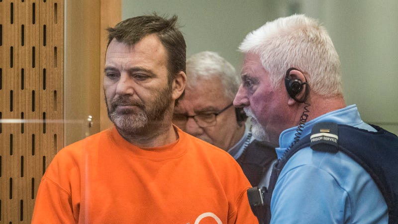 Neo-Nazi Philip Arps, left, appears for sentencing in the Christchurch District Court, in Christchurch, New Zealand on June 18, 2019.