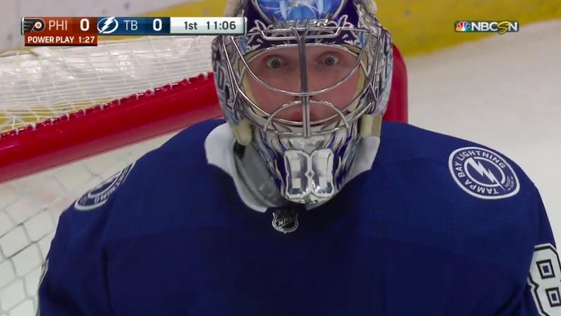 Illustration for article titled Andrei Vasilevskiy Was Bug-Eyed With Disbelief At His Own Save
