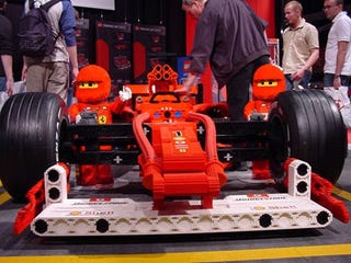 Illustration for article titled 80,000-Brick Lego Ferrari F1 Needs Giant Schumacher Minifig