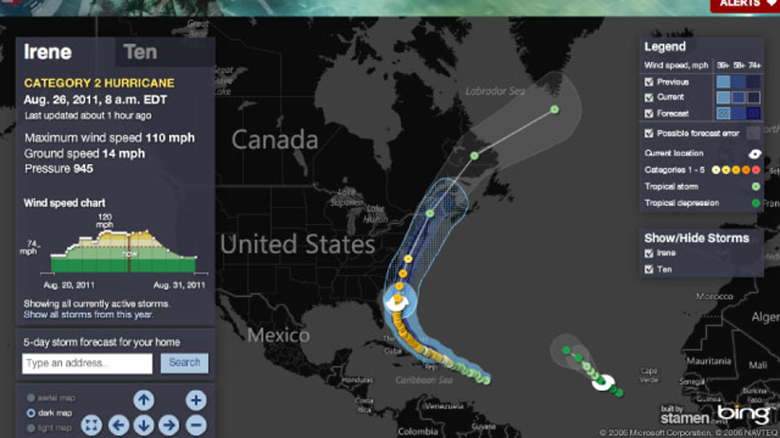 hurricane irene trackmap