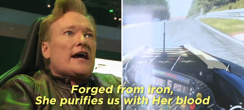 Illustration for article titled Here's Conan Playing Forza And Screaming Fake German