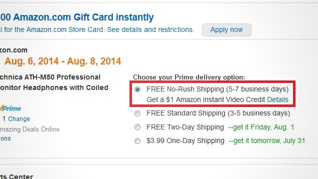 Opt Out of Amazon Prime’s Free TwoDay Shipping, Earn 1