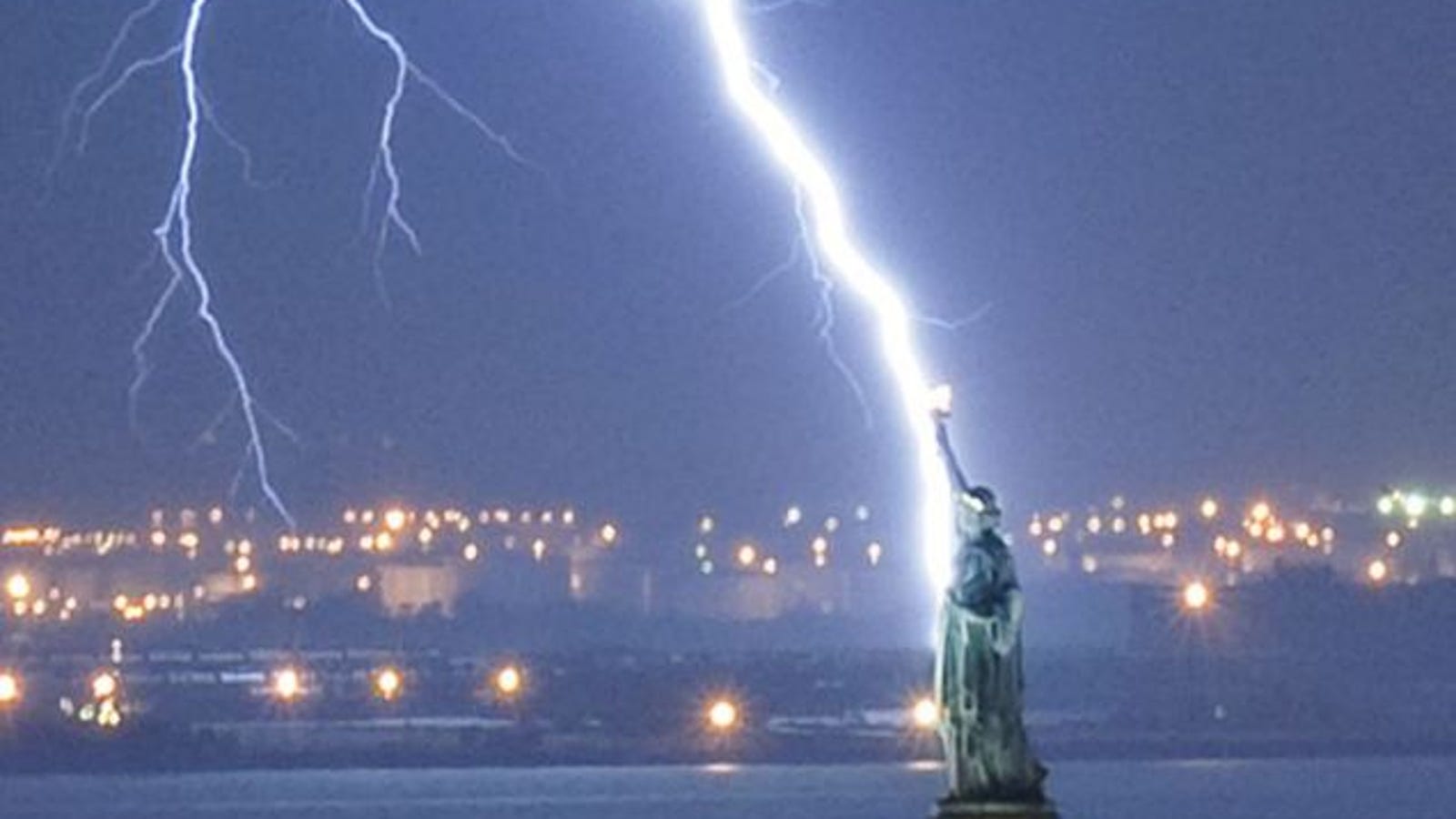 The Statue of Liberty Hit By Lightning
