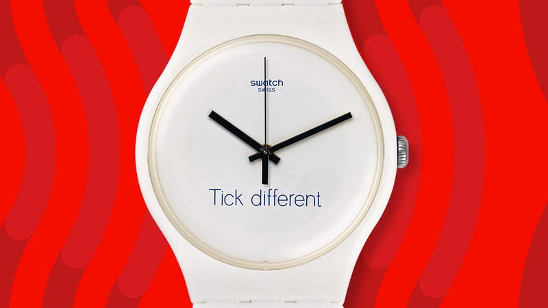 Illustration for article titled Swatch Wins Rights to Trademark That Definitely Doesn&#39;t Resemble One of Apple&#39;s Most Famous Slogans