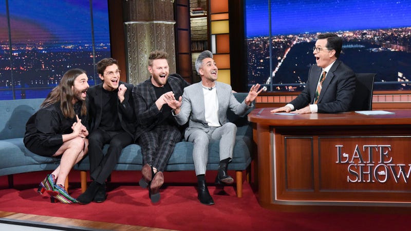 Jonathan Van Ness, Antoni Porowski, Bobby Berk, Tan France, Stephen Colbert