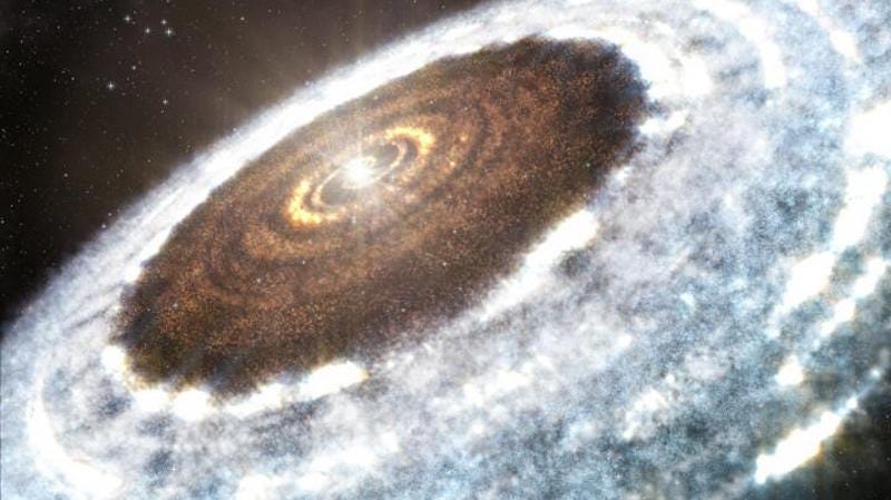 Artist’s conception of a water snow line around a young star (Image: A. Angelich (NRAO/AUI/NSF)/ALMA (ESO/NAOJ/NRAO))