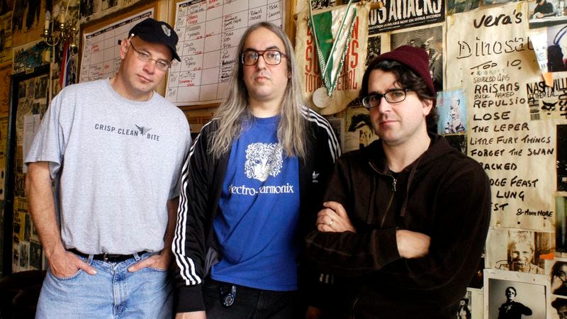 Dinosaur Jr.: Murph, J Mascis, and Lou Barlow backstage, 2005 (Photo: Lex Van Rossen/MAI/Redferns/Getty Images)