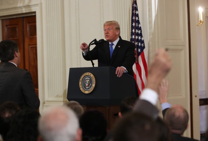 President Donald Trump gets into an exchange with Jim Acosta of CNN after giving remarks a day after the midterm elections on Nov. 7, 2018, in the East Room of the White House in Washington, DC. Republicans kept the Senate majority but lost control of the House to the Democrats.