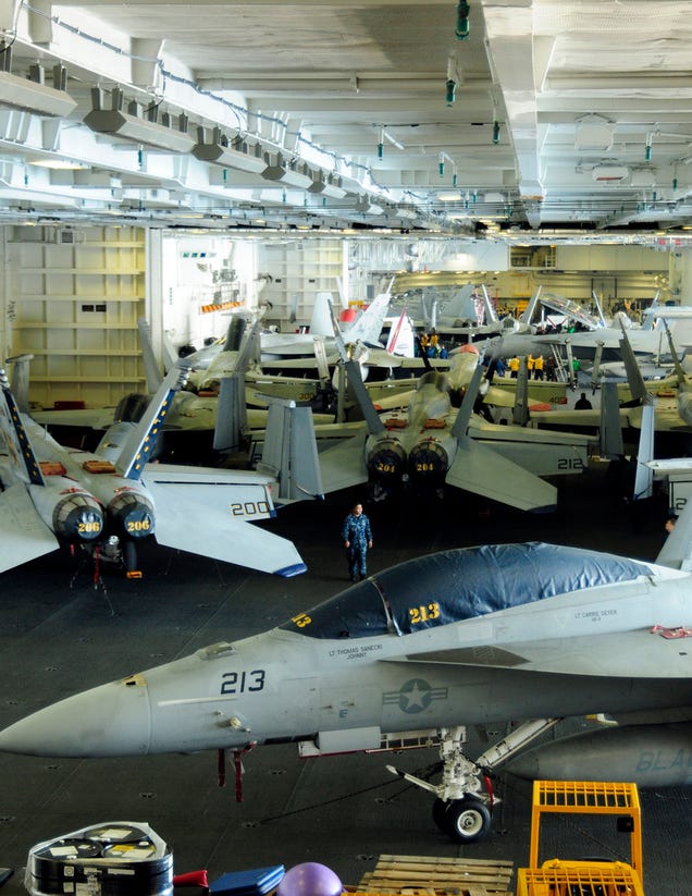 This Is the Hangar Bay of a US Navy Aircraft Supercarrier