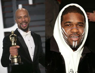 Common, holding his Oscar for best original song for “Glory” in Selma, at the 2015 Vanity Fair Oscar Party Feb. 22, 2015, in Beverly Hills, Calif.; A$AP Ferg at Fashion Week Fall 2015 Feb. 12, 2015, in New York City.AFP PHOTO/ADRIAN SANCHEZ-GONZALEZ; Mireya Acierto/Getty Images