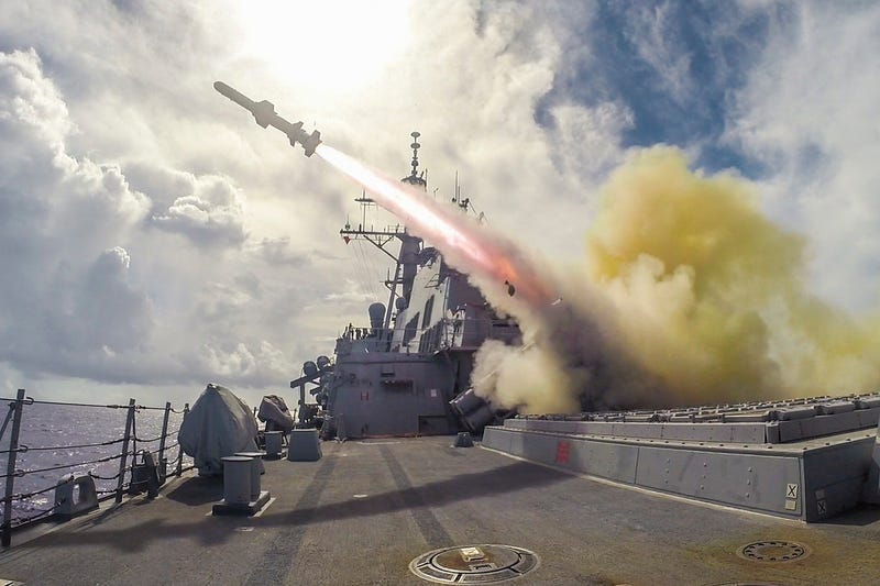 A US Navy Guided Missile Destroyer Fires A Harpoon Missile In This Bad   1385291407719455779 