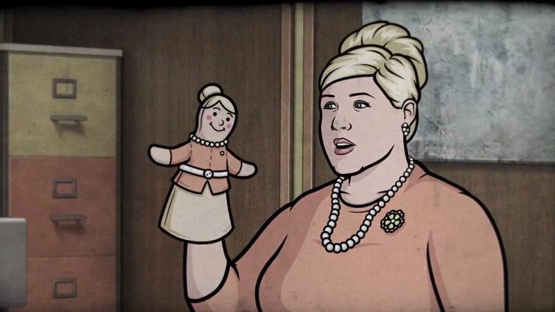 Illustration for article titled Watch Pam Poovey from Archer resolve an internal conflict with a hand puppet