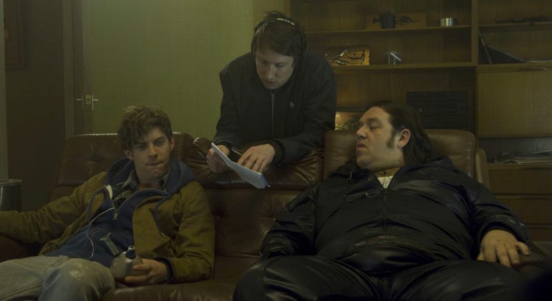 Joe Cornish (center) on the set of Attack the Block. Image: Sony