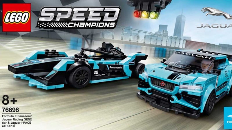 Illustration for an article entitled You Can Now Get A Lego Jaguar I-Pace eTROPHY And Formula E Set