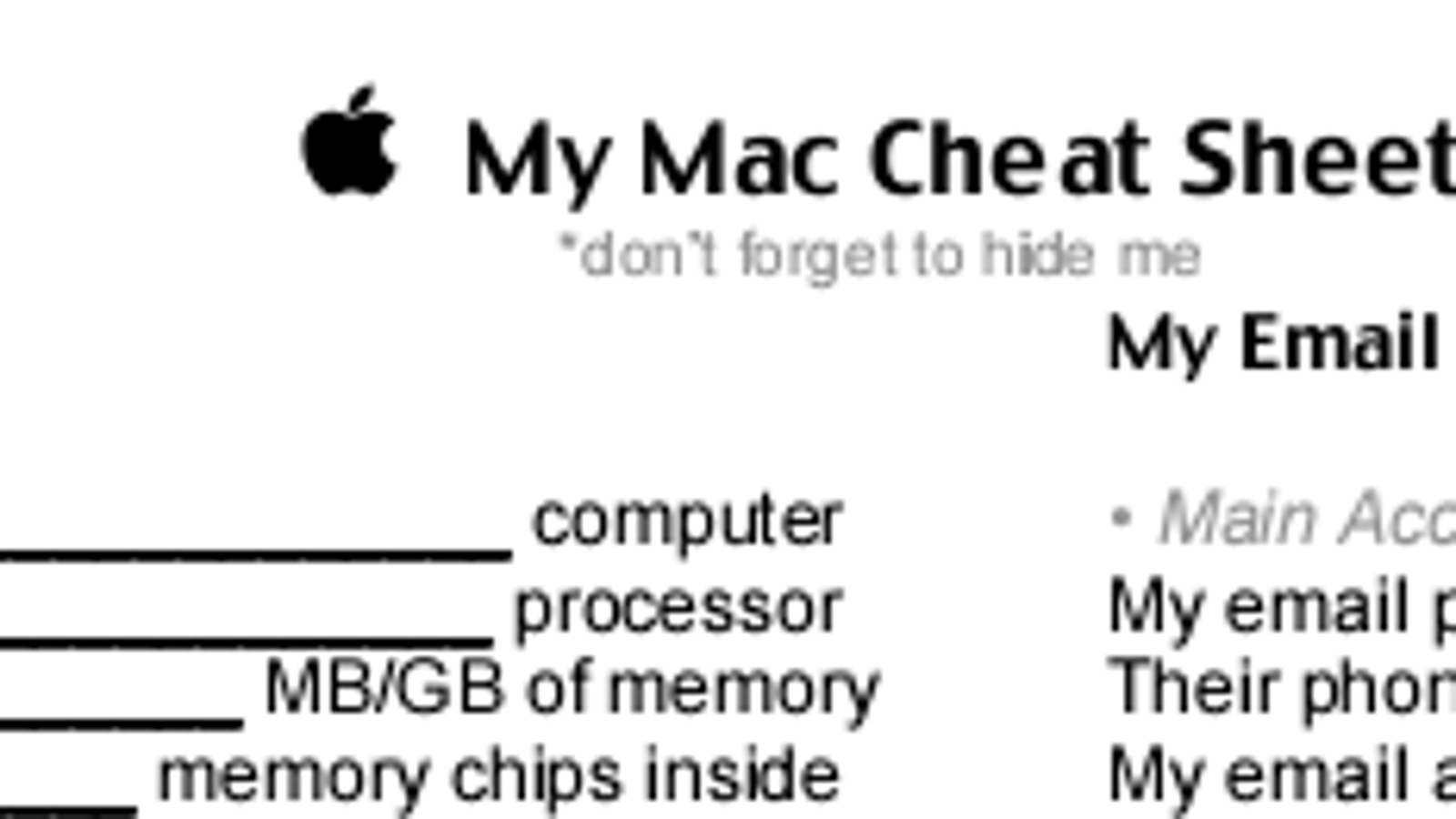 Apple S My Mac Cheatsheet Apple S My Mac Cheatsheet