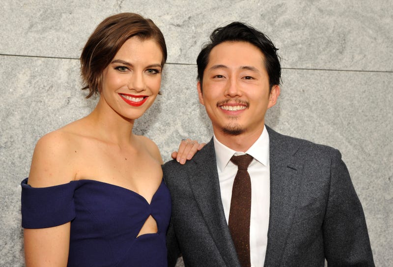Lauren Cohan (who plays Maggie) and Steven Yeun (who plays Glenn) attend an event for the premiere of AMC’s The Walking Dead in Hollywood, Calif., on Oct. 23, 2016.John Sciulli/Getty Images for AMC