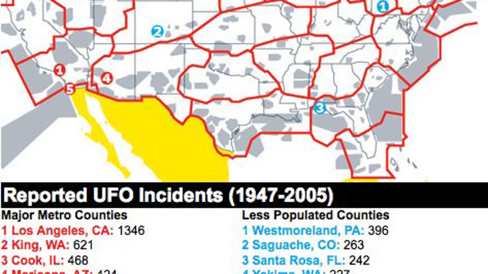 A Map of UFO Sighting Hot Spots in America