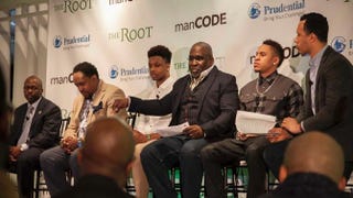 ManCODE panel participants at New York City’s 404 event space March 25, 2015: Benjamin Robinson, Navarrow Wright, Emery Snipes, the Rev. Anthony Trufant, Rotimi and moderator Kweli WashingtonDerrick Davis/The Root