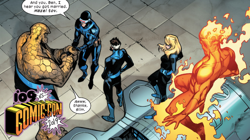 Cyclops making small talk with the Fantastic 4.