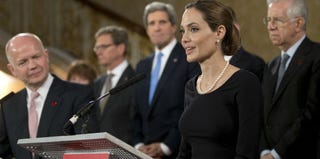 Actress Angelina Jolie speaks at the G8 meeting in London last month. (WPA Pool/Getty Images News)