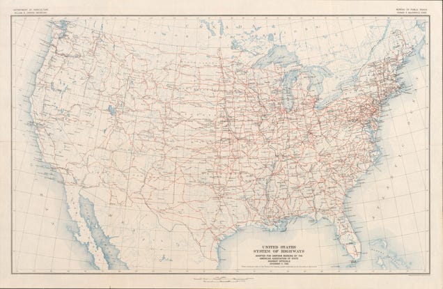 A Map Of The First Proposed U.S. Highway Network