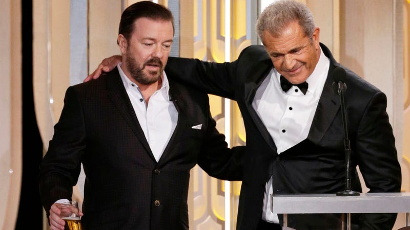 Ricky Gervais and Mel Gibson at the 73rd Annual Golden Globe Awards