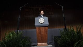 President Barack Obama speaks at the Lyndon B. Johnson Presidential Library April 10, 2014, in Austin, Texas, while attending a civil rights summit to celebrate the 50th anniversary of the Civil Rights Act of 1964.BRENDAN SMIALOWSKI/AFP/Getty Images