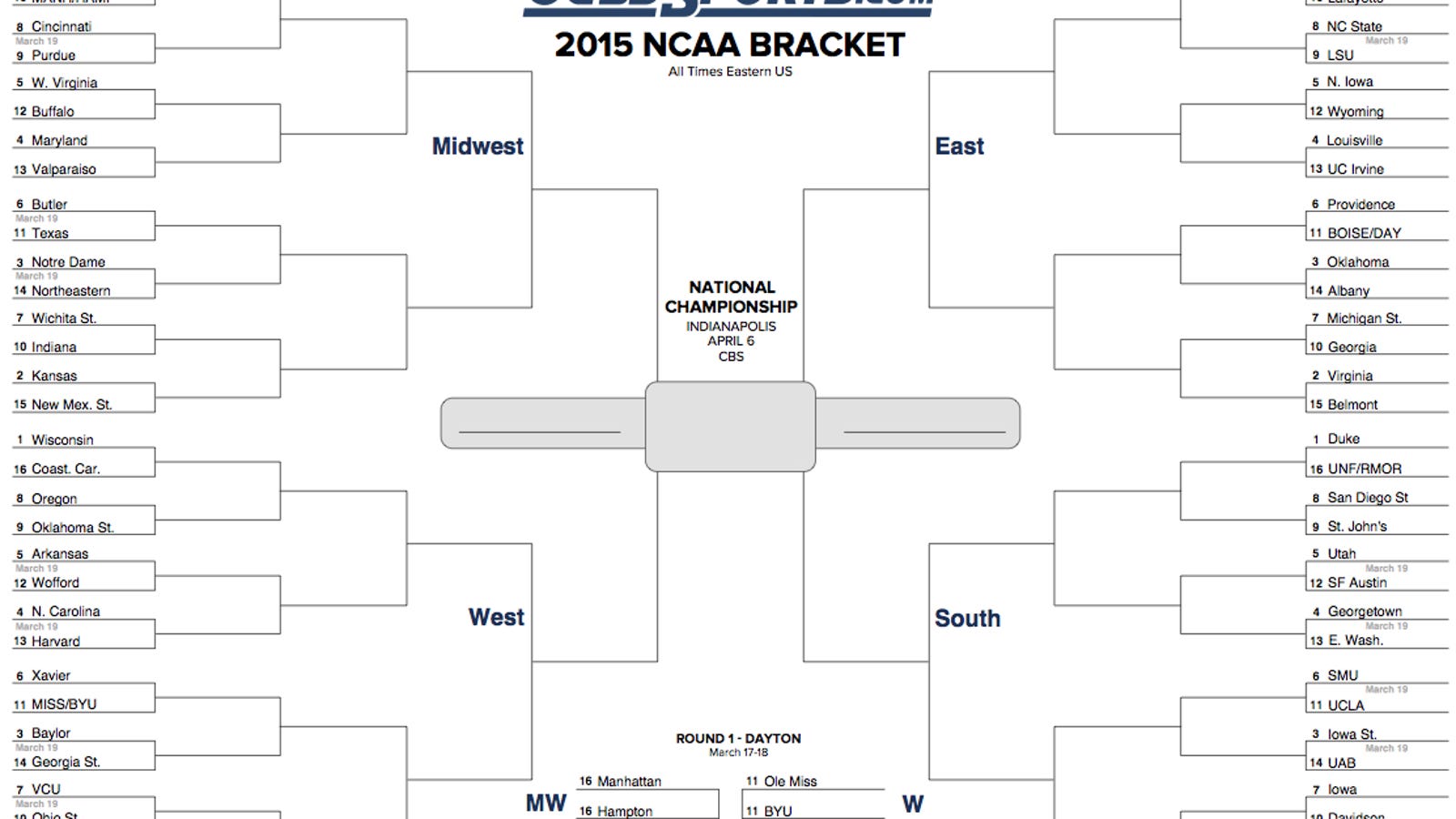 NCAA Tournament Bracket PDF Download It Here