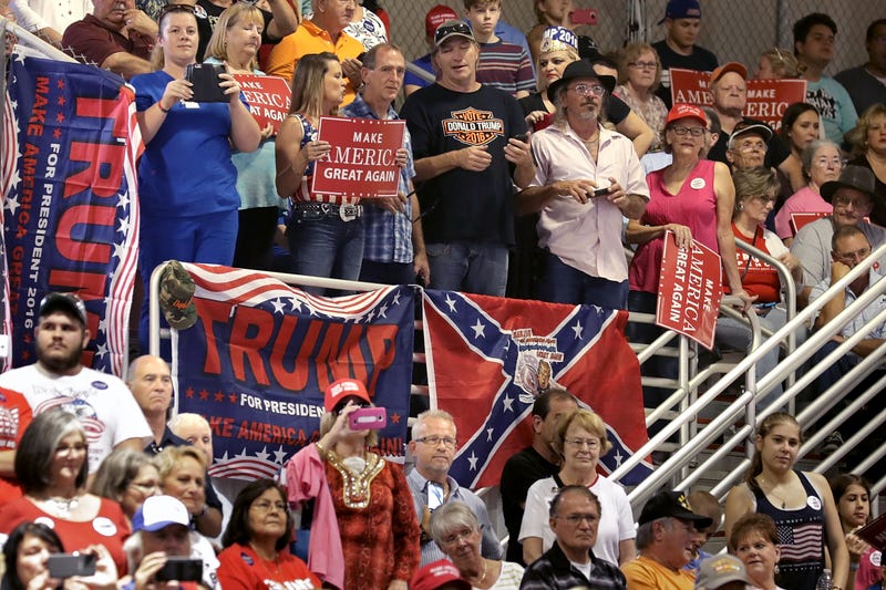 Supporters of then-Republican presidential nominee Donald Trump listen to him during a campaign rally at the Jacksonville Equestrian Center on Nov. 3, 2016, in Jacksonville, Fla. (Chip Somodevilla/Getty Images)